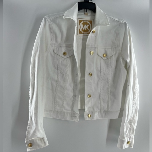 MICHAEL MICHAEL KORS WHITE DENIM SHORT TRUCKER JACKET MEDIUM - Picture 7 of 12
